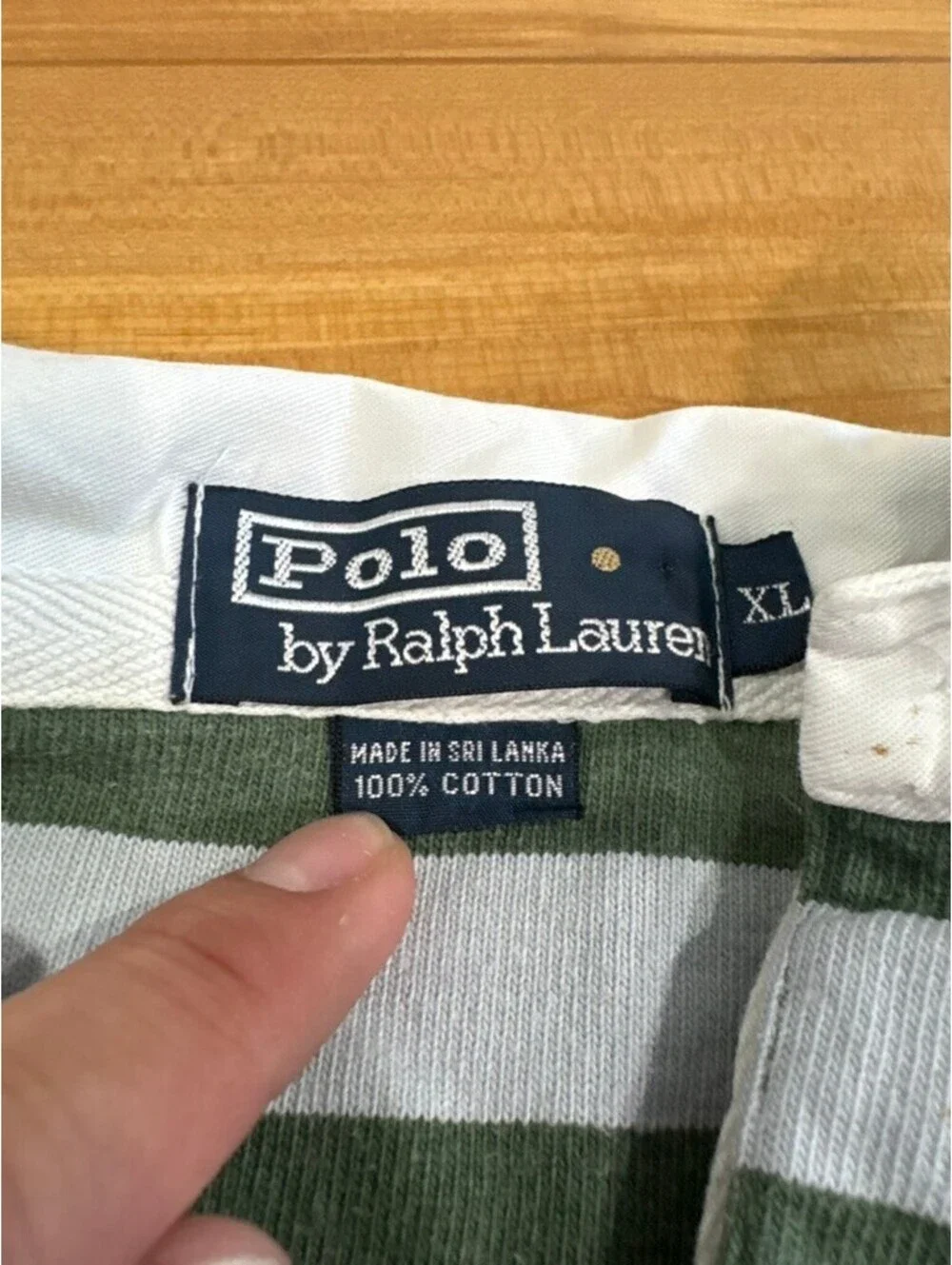 Vintage Polo by Ralph Lauren Green/White Striped Rugby Shirt - XL